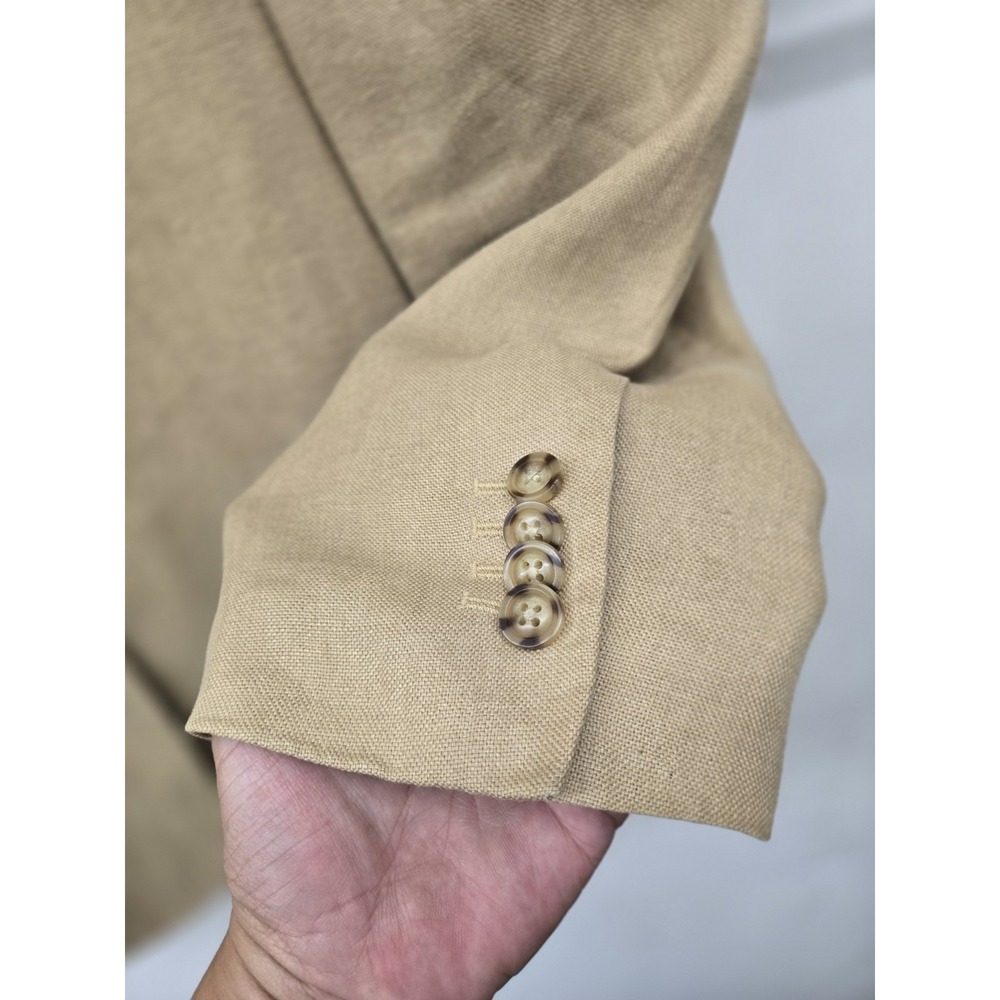 Marconi Men's 100% Linen Khaki Blazer Size L, Small Stain On Right Side Pocket. - Picture 5 of 16
